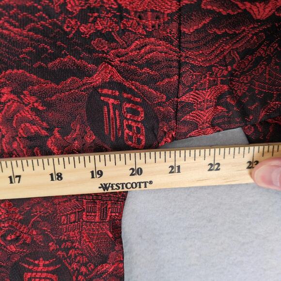 Vtg Joli Made Japan Silk Brocade Jacket Robe L Red Black Kimono Mandarin Collar - Picture 3 of 10